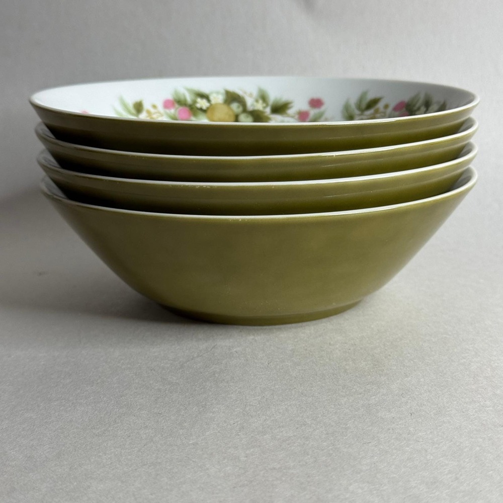 Mikasa Eclipse Sunny 5741 Fine China Soup Bowls Green Fruit Set of 4 Japan‎